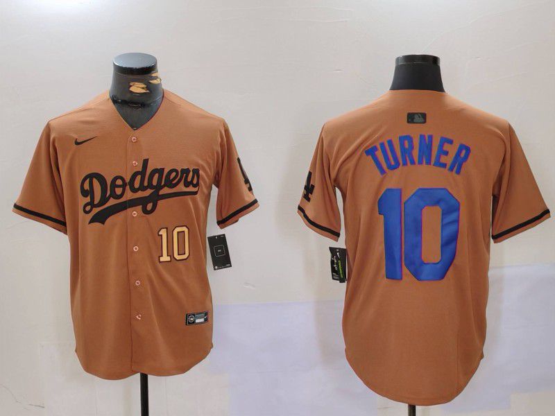 Men Los Angeles Dodgers #10 Turner army green joint name 2024 Nike MLB Jersey style 4->->